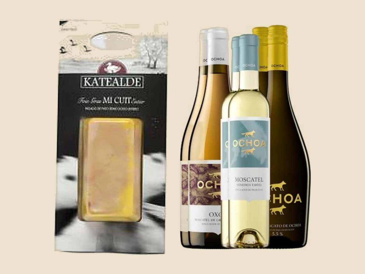 Bloc de pato o mi-cuit de Katealde, con Moscatel Vendimia Tardía de Ochoa