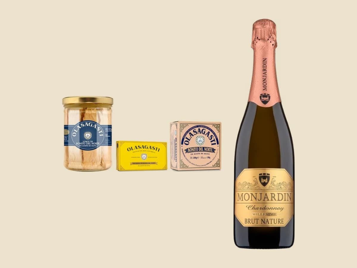 Ventresca de bonito Olasagasti con piparras Ubidea, con Castillo de Monjardín Brut Chardonnay Millésime